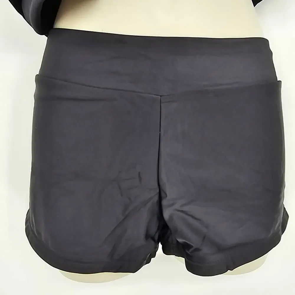 Zando Womans size M 2 Piece Tankini Boyshorts Swimsuit Stripe Black NWOT